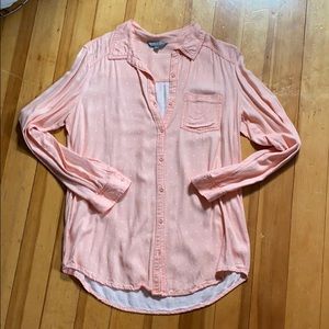 Salmon colored polka dot button up size medium